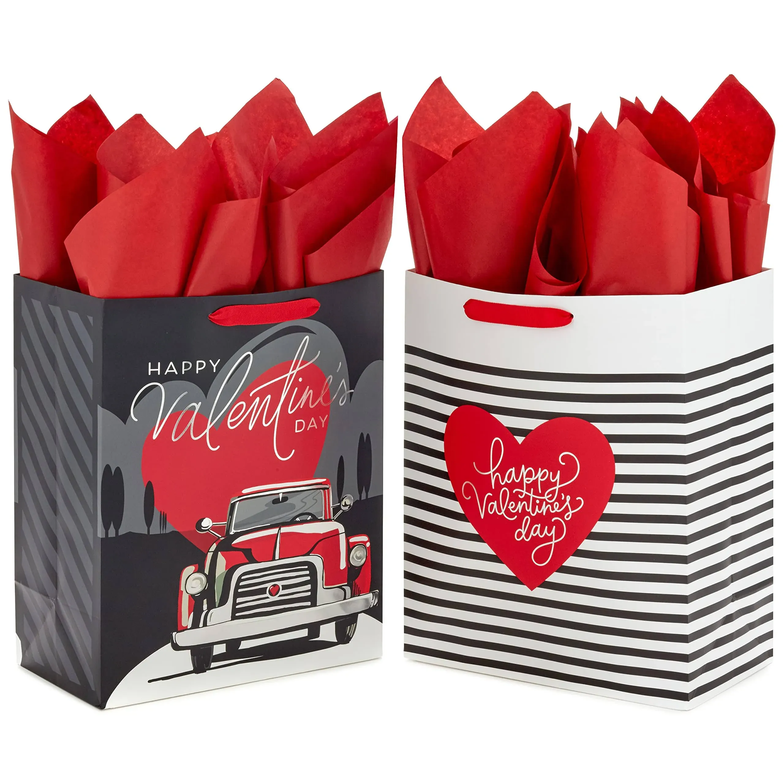 Hallmark 13" Large Valentine's Day Gift Bags with Tissue Paper (2 Bags: Vintage ...