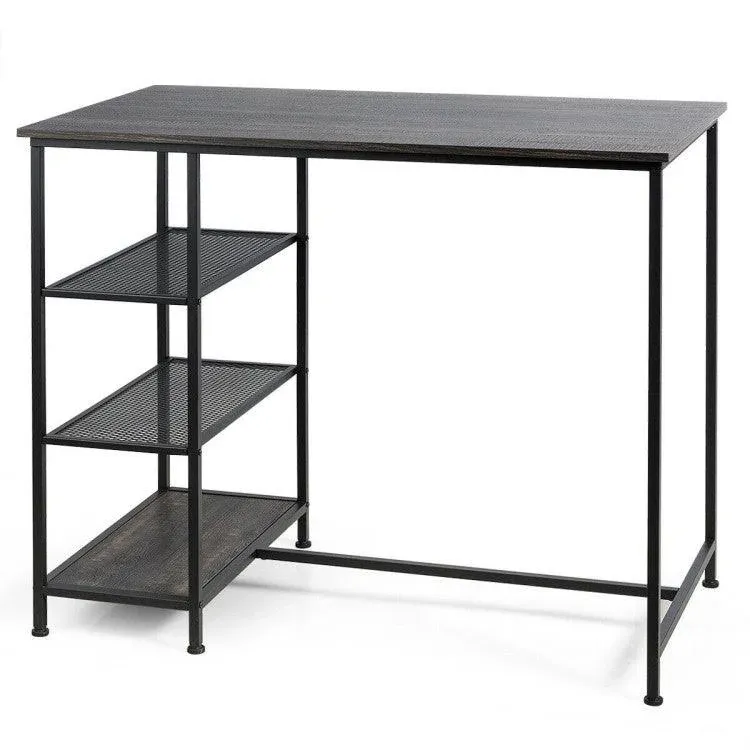 Bar Pub Table Industrial Counter Dining Table W/ Metal Frame &amp; Storage Shelves