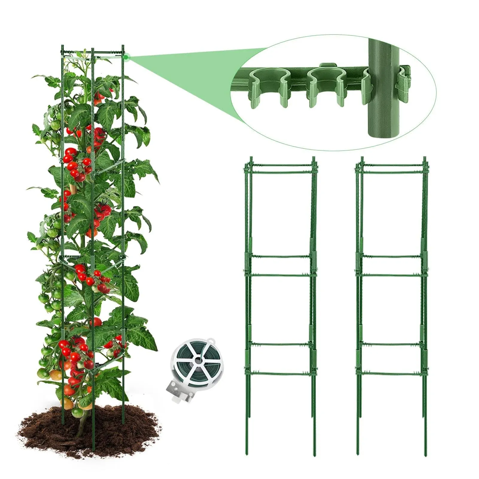 GROWNEER Adjustable Tomato Cages Up to 74 Inches Tall, 3 Packs 4 Tier Plant Cages Assembled Tomato Garden Cages Stakes Vegetable, Tomato