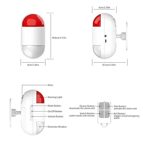 STECHRO Motion Sensor Alarm, PIR Indoor Motion Detector with Siren, 125dB Motion ...