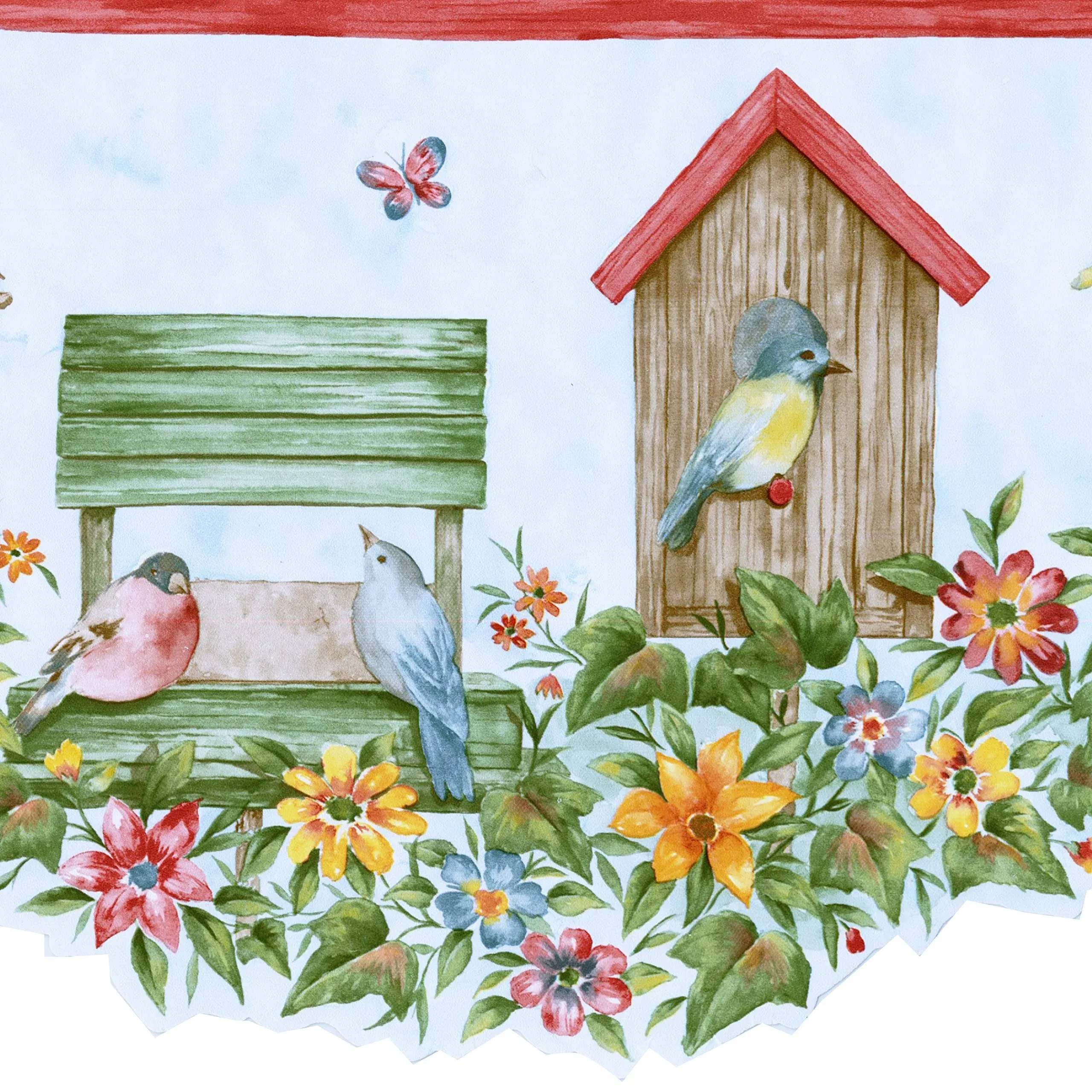 Concord Wallcoverings Wallpaper Border Vintage Pattern Flowers Birdhouses, Die ...