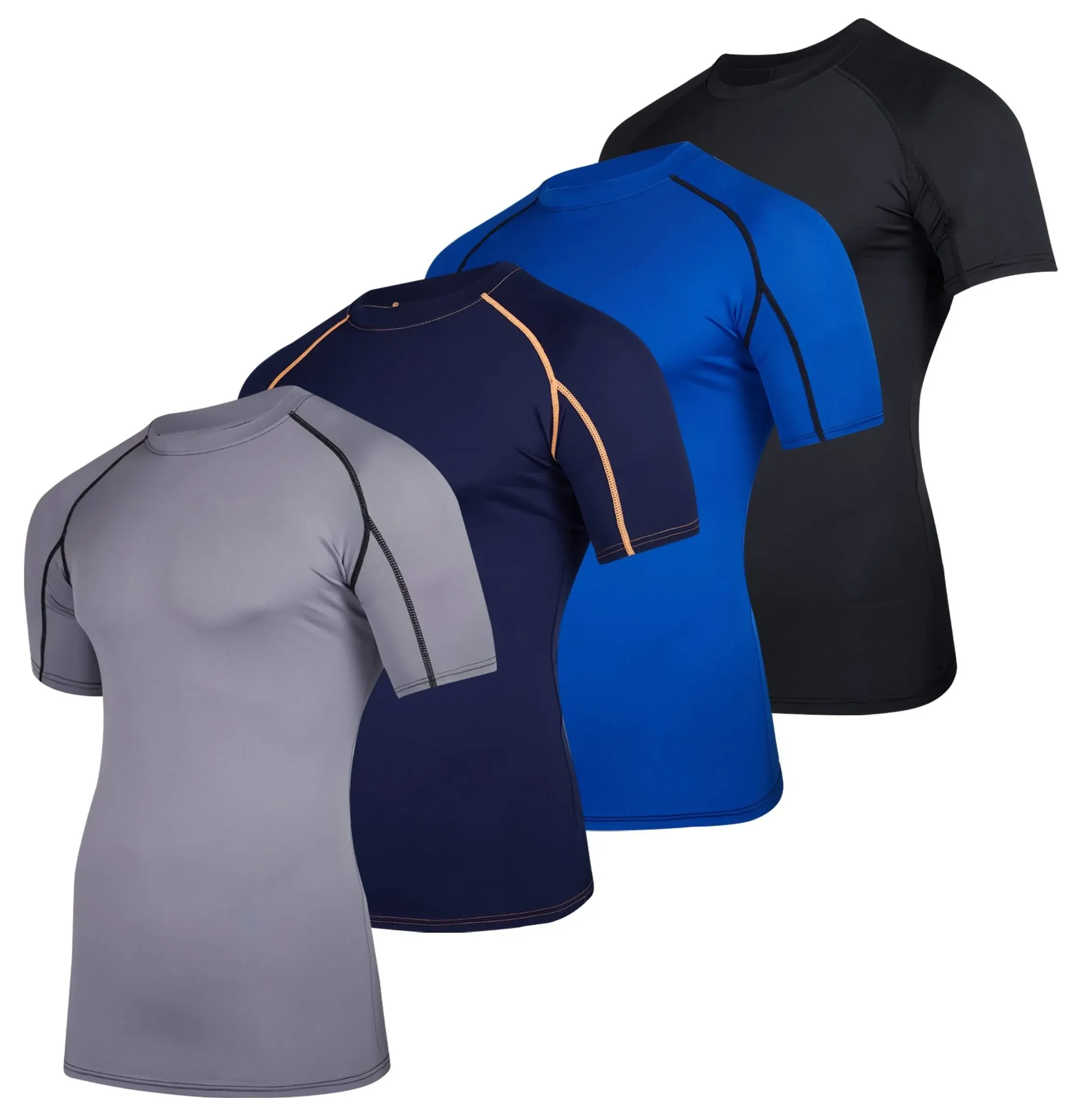 Real Essentials 4 Pack: Men's Short Sleeve Compression T-Shirt Base Layer Undershirt Athletic Top (Available in Big & Tall)