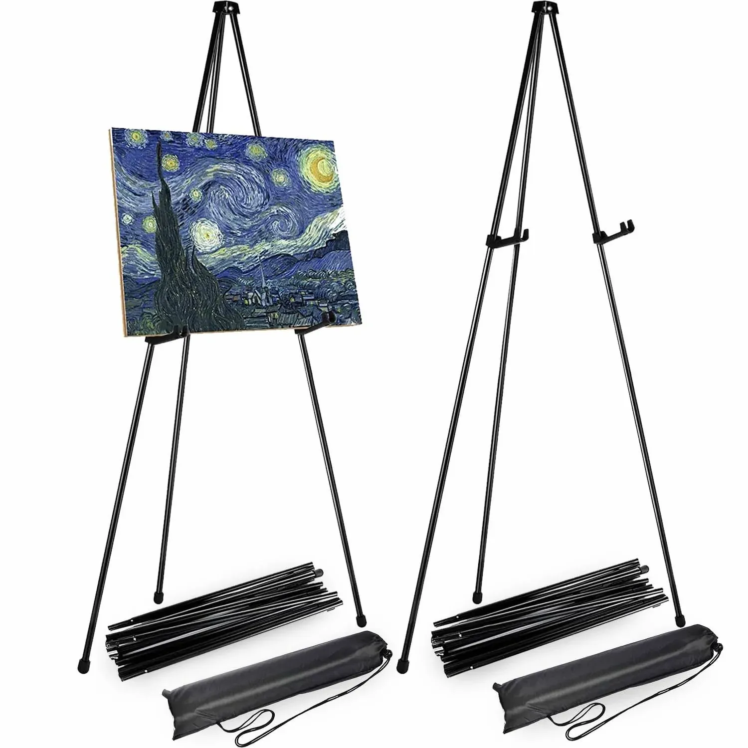 CertBuy 2 Pack Easel for Signs, 63 Inch Easels for Displaying Picture, Black Easel Stand for Display Wedding Sign & Poster, Steel Folding Easel for Wedding Painting Pictures, Arts & Crafts Easels