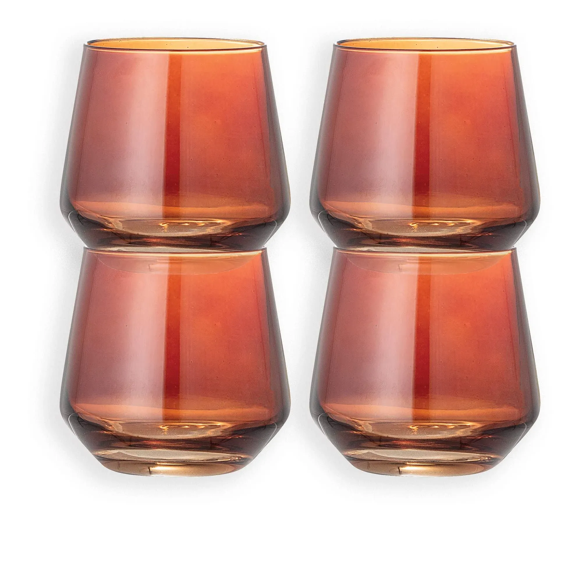 Round Drinking Glass, Set of 4 - Amber