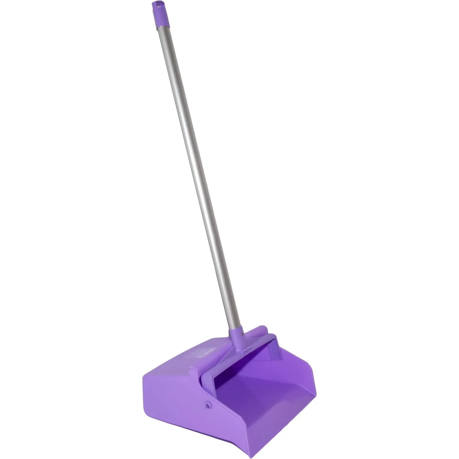 SPARTA Upright Dustpan with Aluminum Handle, Serrated Edge for Broom Combing, Secure Yoke Lock with Easy Storage Hanging Hole for Commercial Cleaning, Plastic, 30 Inches, Purple