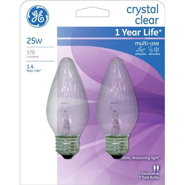 GE Crystal Clear Bulb, 25W - 2 pack 