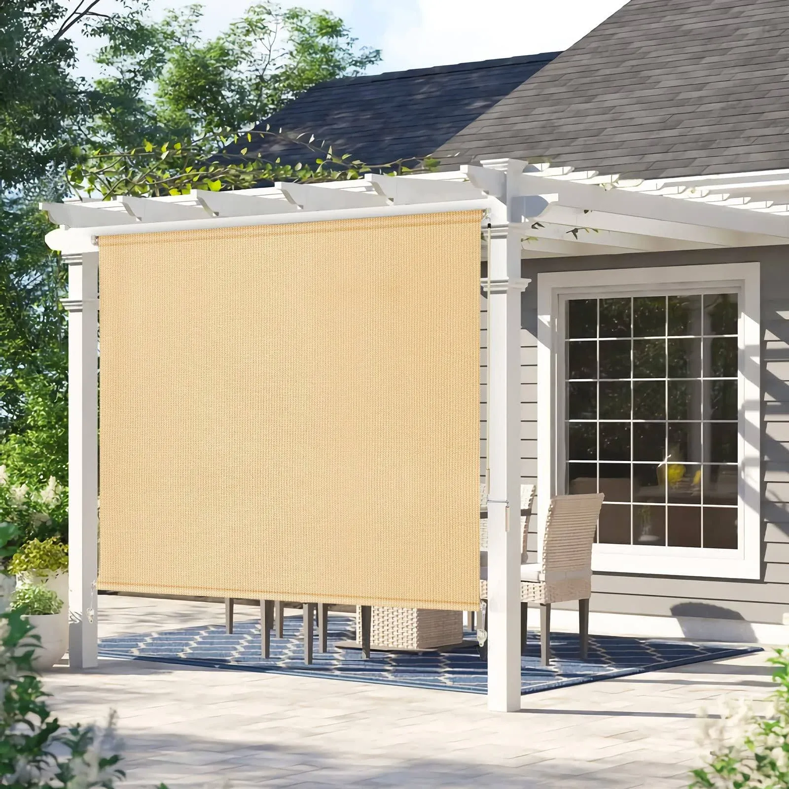 Amagenix Outdoor Roller Shades 8(W) x 6(H), Exterior Cordless Patio Shades Roll ...