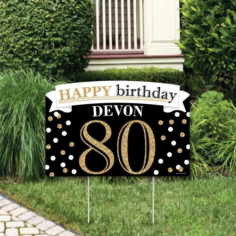 Big Dot of Happiness Adult 80th Birthday - Gold - Birthday Party Yard Sign Lawn ...