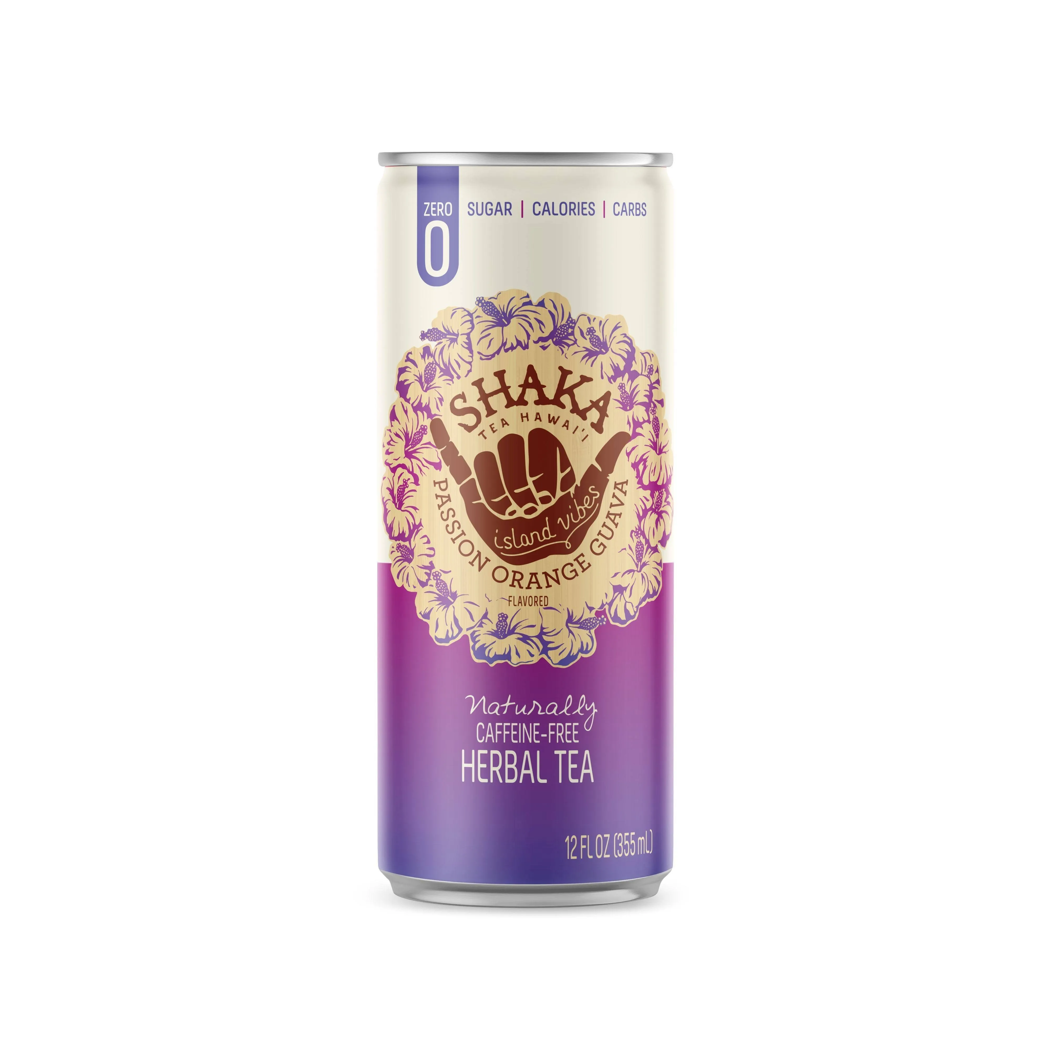 Shaka Tea Mamaki Hawaiian Tea - ZERO sugar | calories | carbs, Naturally caffeine-free 12-Pack (12 Fl. Oz Cans) (Passion Orange Guava)