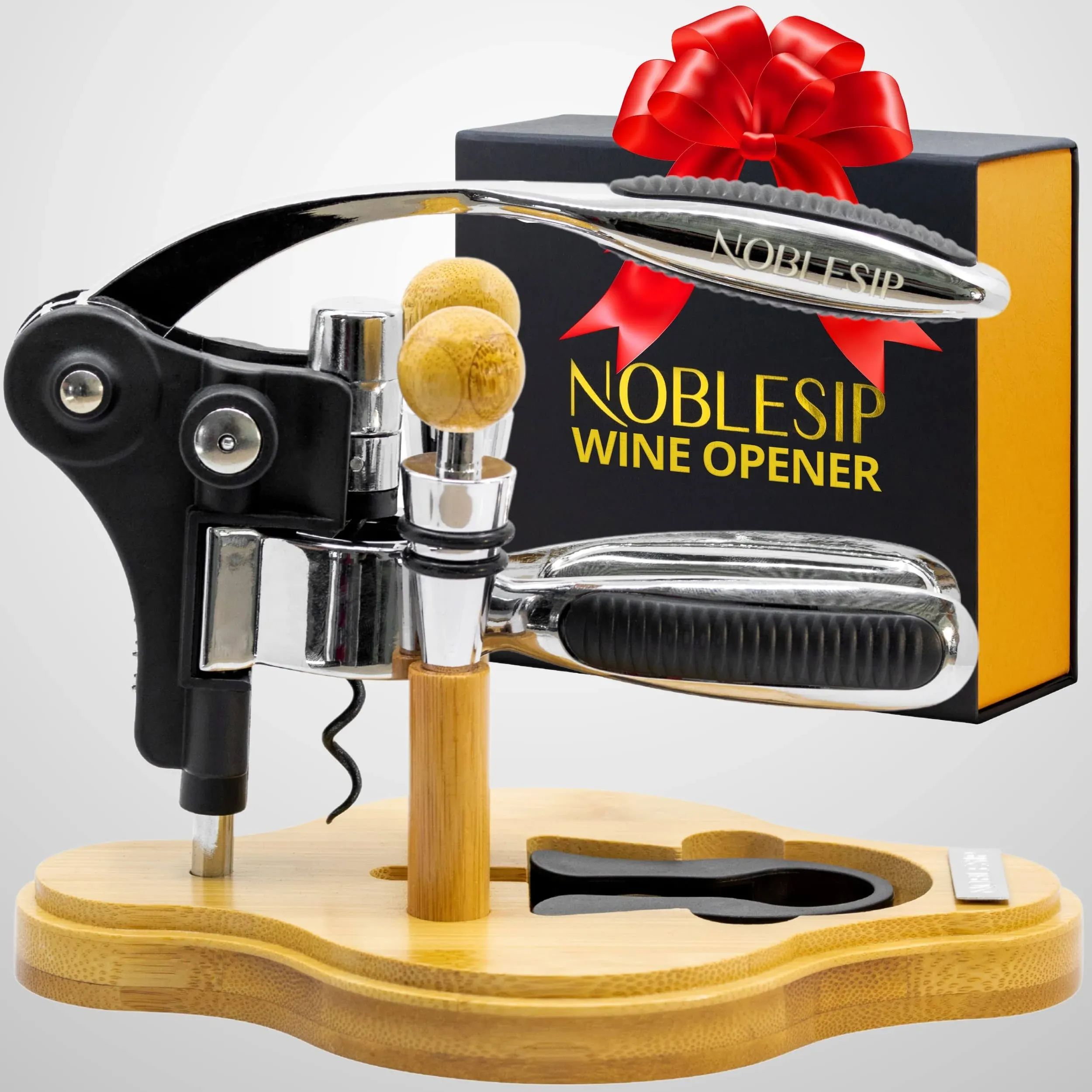 Wine Opener Kit with Stand noblesip- 6 Pcs Set: Foil Cutter, Bottle Stoppers ...