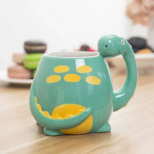 Green Ceramic Coffee Mugs w/ Dinosaur Cartoon Design, Cute Cup Mug for Children