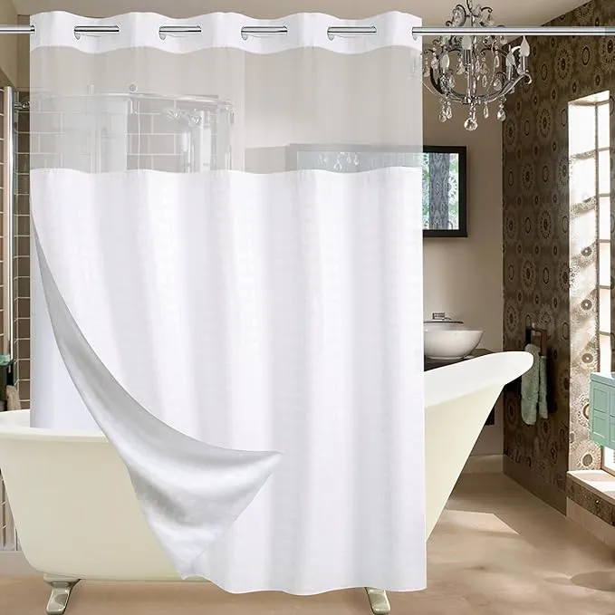 Conbo Mio Hotel Style Fabric Shower Curtain with Snap in Liner for Bathroom Machine Washable Waterproof Repellent Wide Shower Cu