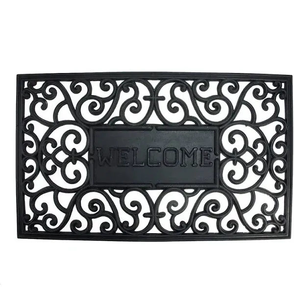 Northlight Decorative Black Welcome Outdoor Rubber Rectangular Door Mat