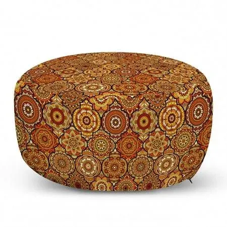 Moroccan Pouf Cover with Zipper, Vintage Hand Drawn Style Ottoman Trellis Floral ...