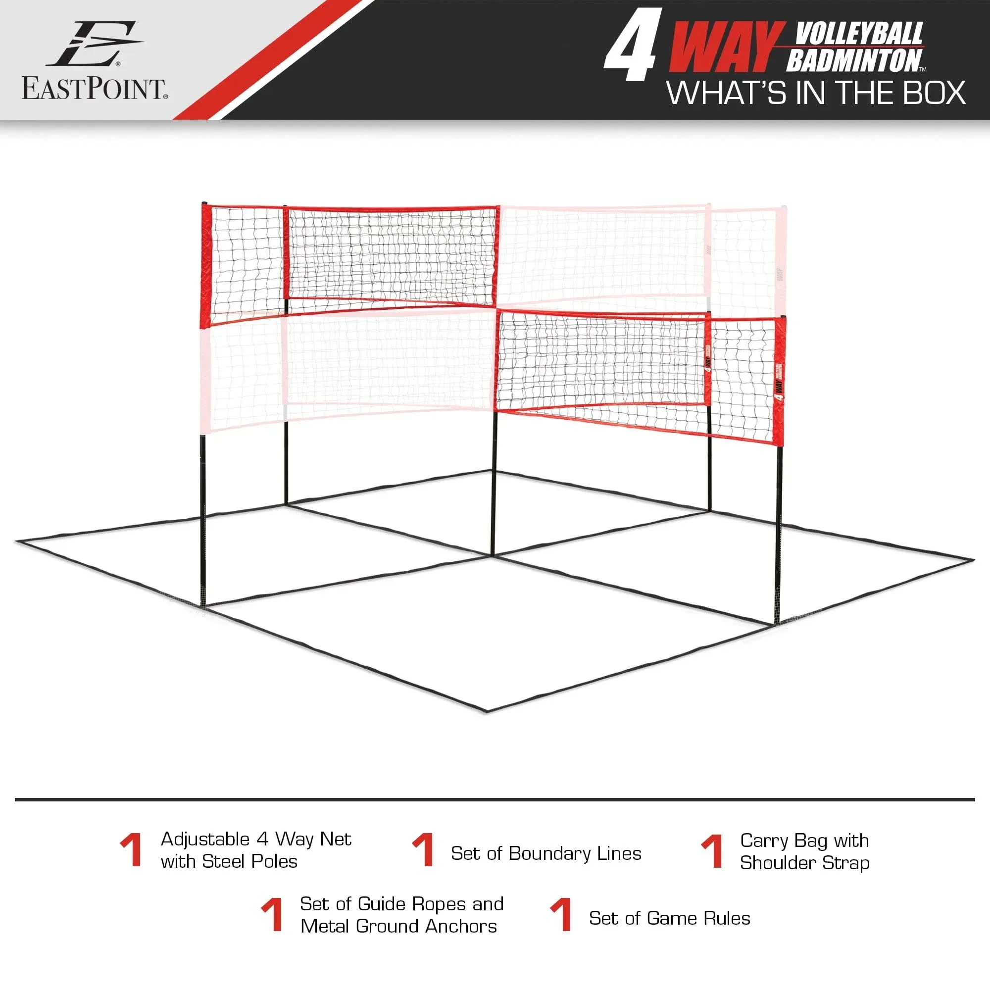 EastPoint Sports 4-Way Volleyball Set, Game for Outdoors, Backyard, Beach, Park,