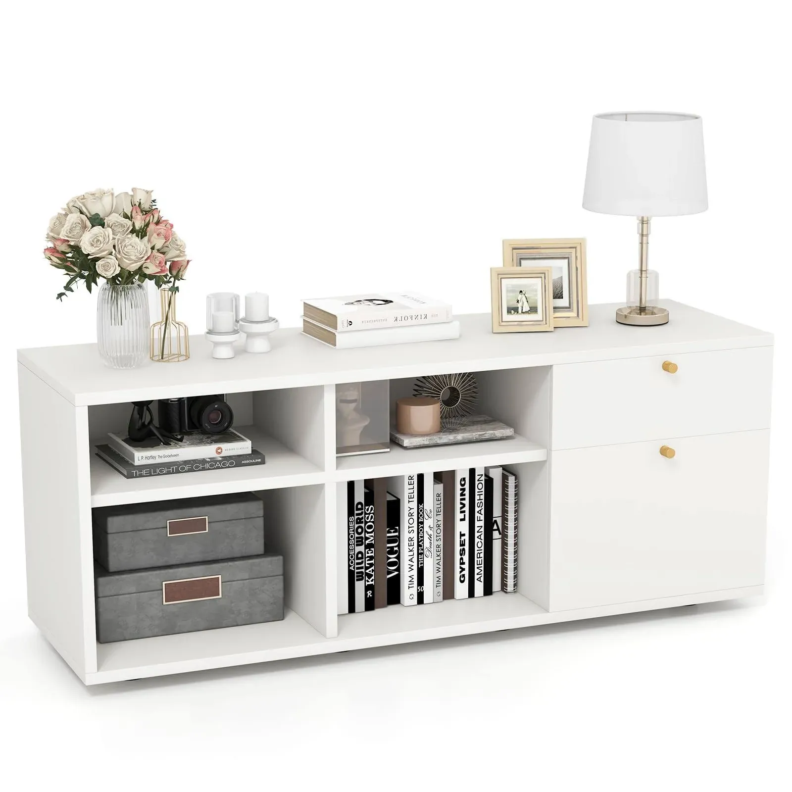 Giantex TV-Stand for Bedroom Entertainment Center - Modern TV Console Cabinet with 2 Drawers, 4 Compartments