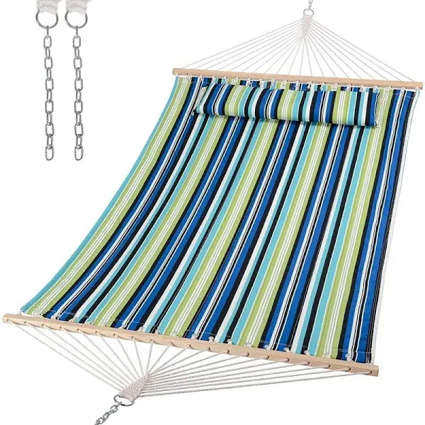 SUNCREAT 2 Person Hammocks for Trees, Lightweight Hammock for Outdoor, Patio, Garden, Backyard, Green Stripes