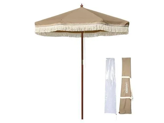 LAGarden 7 Patio Khaki Umbrella with Tassels UPF50+ Boho Style 5-Year-Non-Fading ...