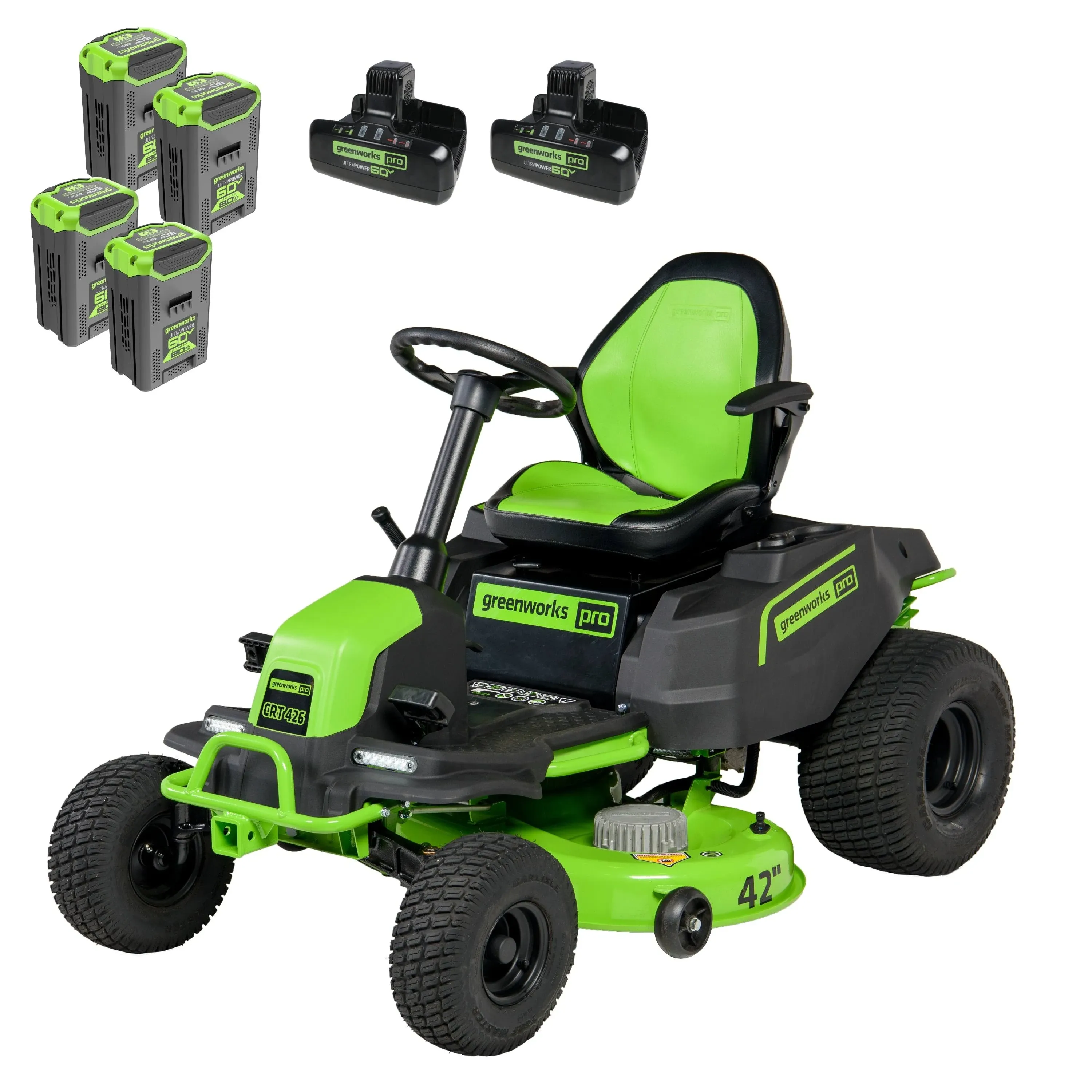 Greenworks 60V 42” Cordless Electric CrossoverT Riding Mower, (4) 8.0A