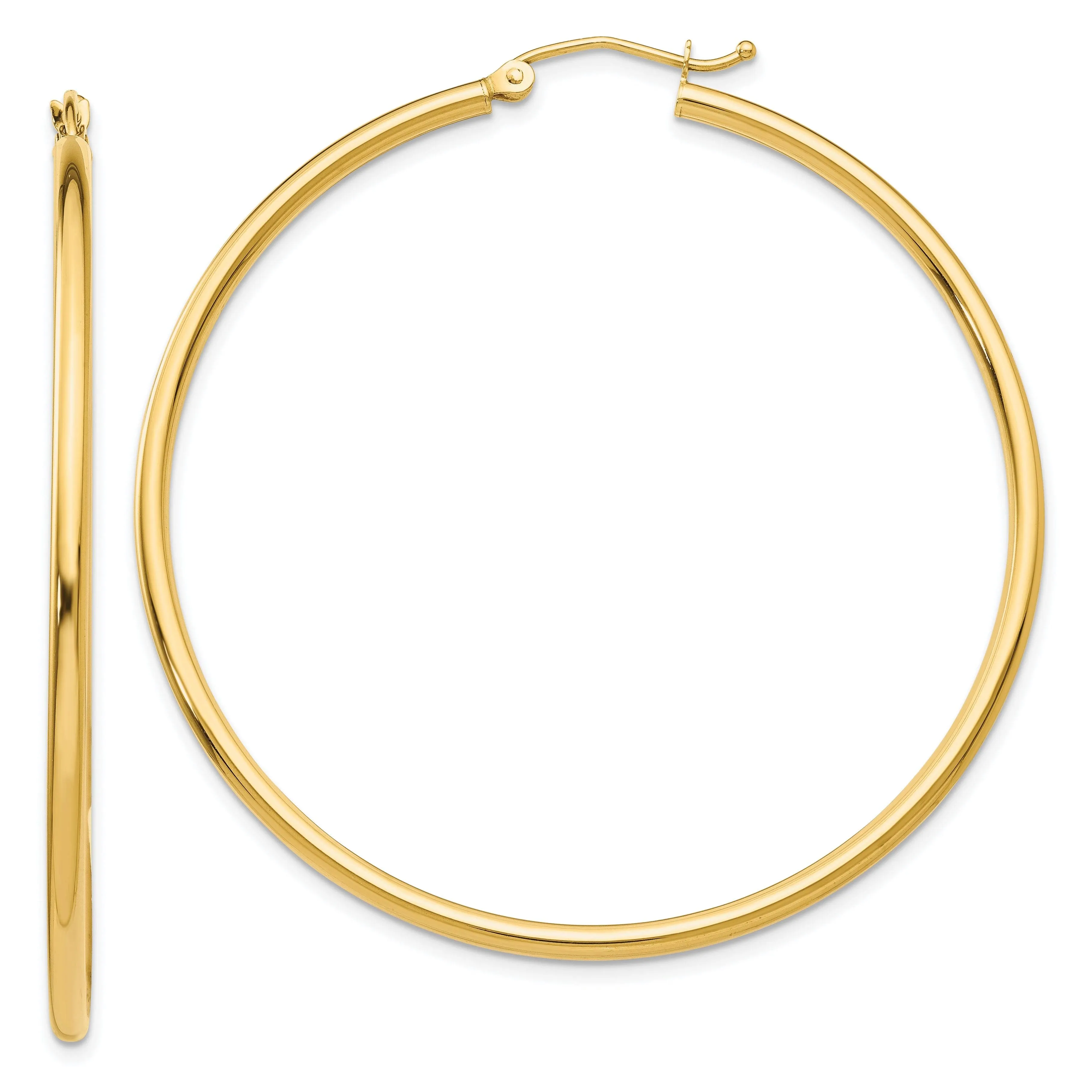 14K Yellow Gold Polished 2mm Round Hoop Earrings