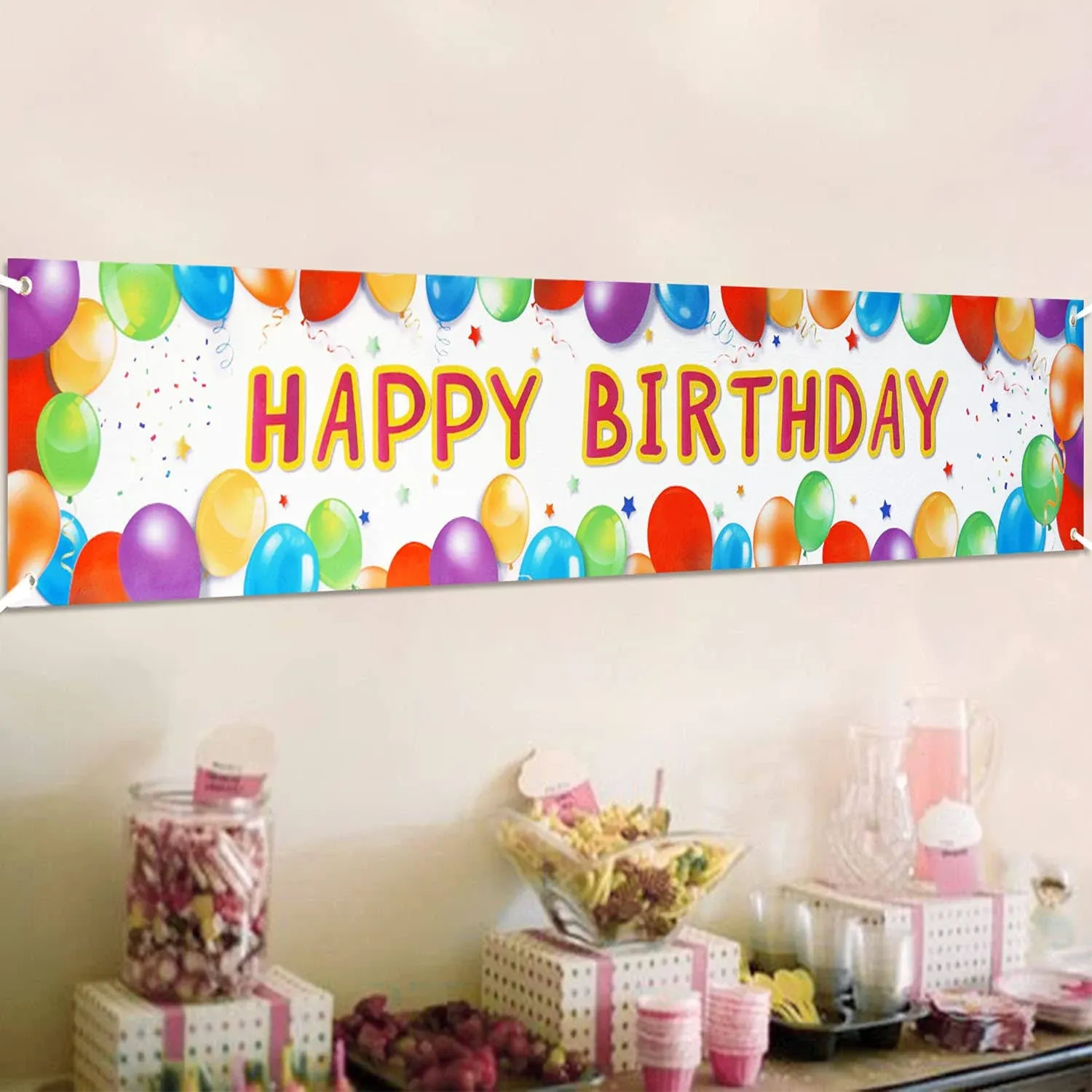 Birthday Banner Happy Birthday Sign Huge Balloon Banner Decorations Birthday Supplies Colorful Fence Outdoor Giant Sign Photo Prop Backdrop Outside Birthday Decoration 6 Feet