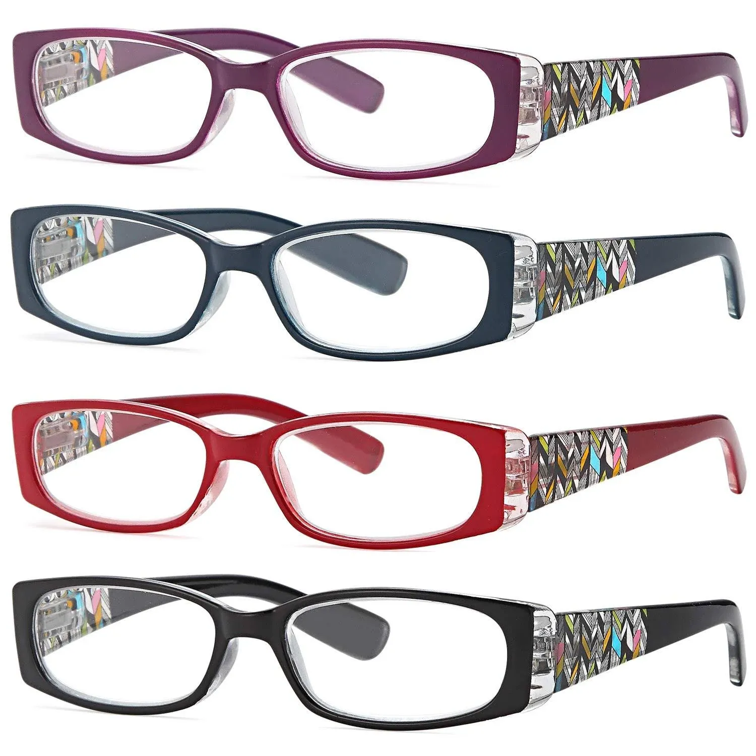 Women's Reading Glasses - 4 Pairs Ladies Fashion Print Readers 1.25