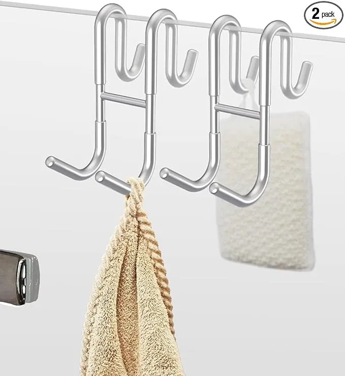 NACETURE Shower Door Hooks Towel Rack 2 Pack- Glass Door Hooks for Hanging Coat Rack Hat Rack Bathroom Organizer Bathrobe Loofah Shaver Sponge (2Pack)