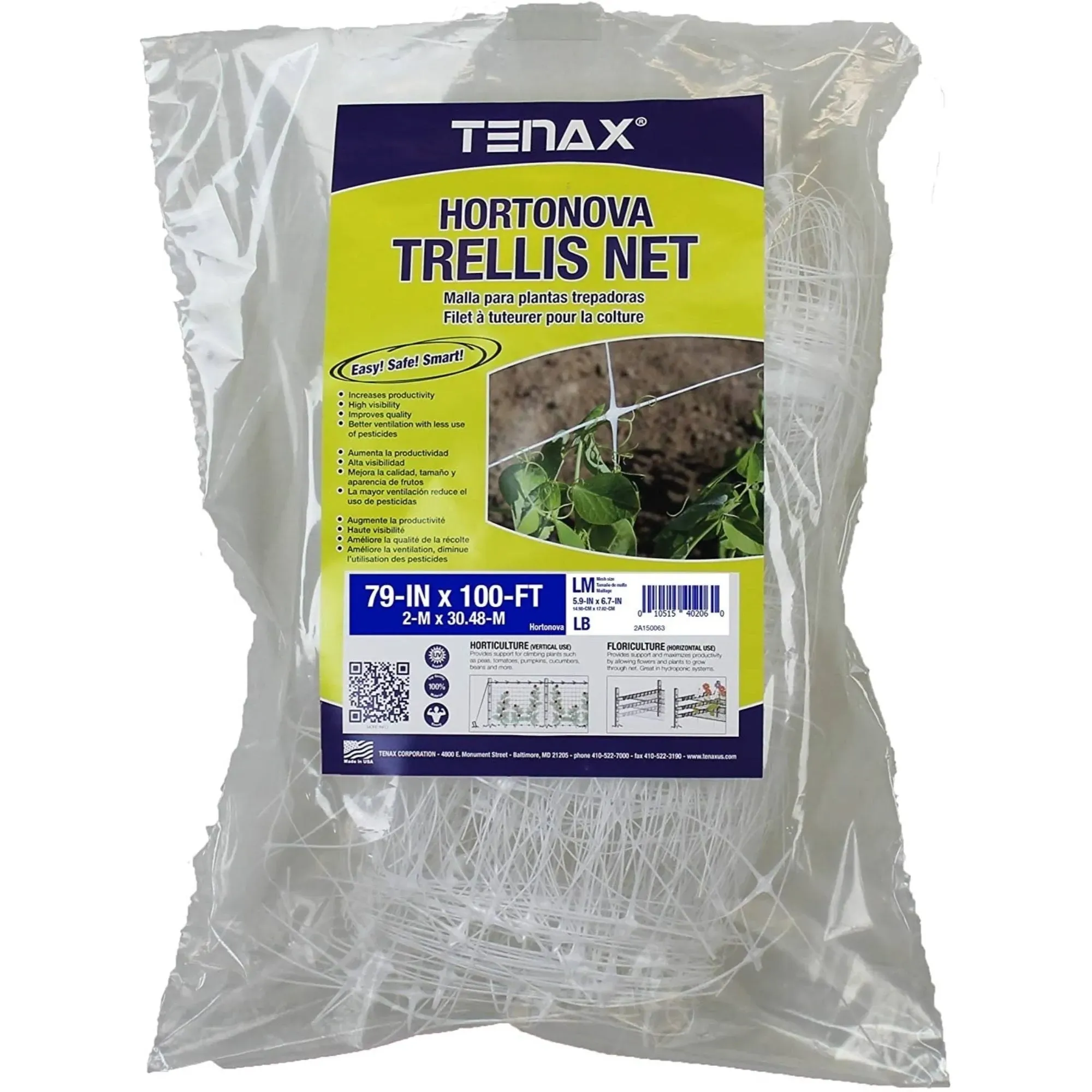 Tenax 100521793 Hortonova SM Plant Trellis Net, 48" x 328' White