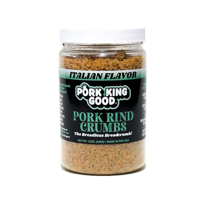 Pork King Good Low Carb Keto Diet Pork Rind Breadcrumbs! Perfect For Ketogenic, Paleo, Gluten-Free, Sugar Free and Bariatric Diets (Original) (Original, 12 Oz Jar)Pork King Good Low Carb Keto Diet Pork Rind Breadcrumbs!…