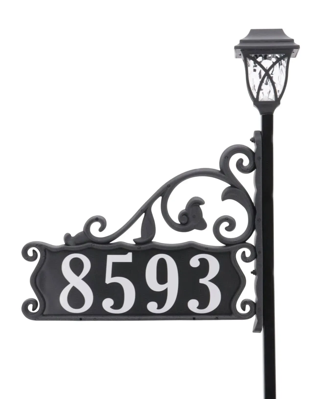 USA Handcrafted Boardwalk Customized Double-Sided Reflective Home Address Sign For Yard and Solar Decorative Light For 911 Number Visibility - 48" Pole - SL