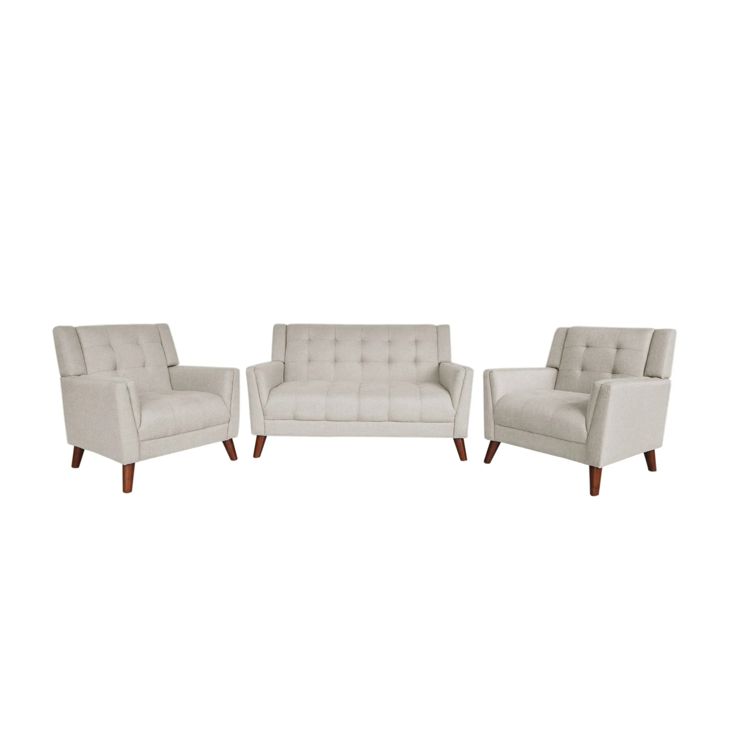 Christopher Knight Home Evelyn Mid Century Modern Fabric Arm Chair and Loveseat Set, Beige, Walnut