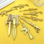 Veteran Day Movie game theme party cake topper Various guns, swords, animation peripheral game accessories, golden model, cupcake decoration 10Pcs