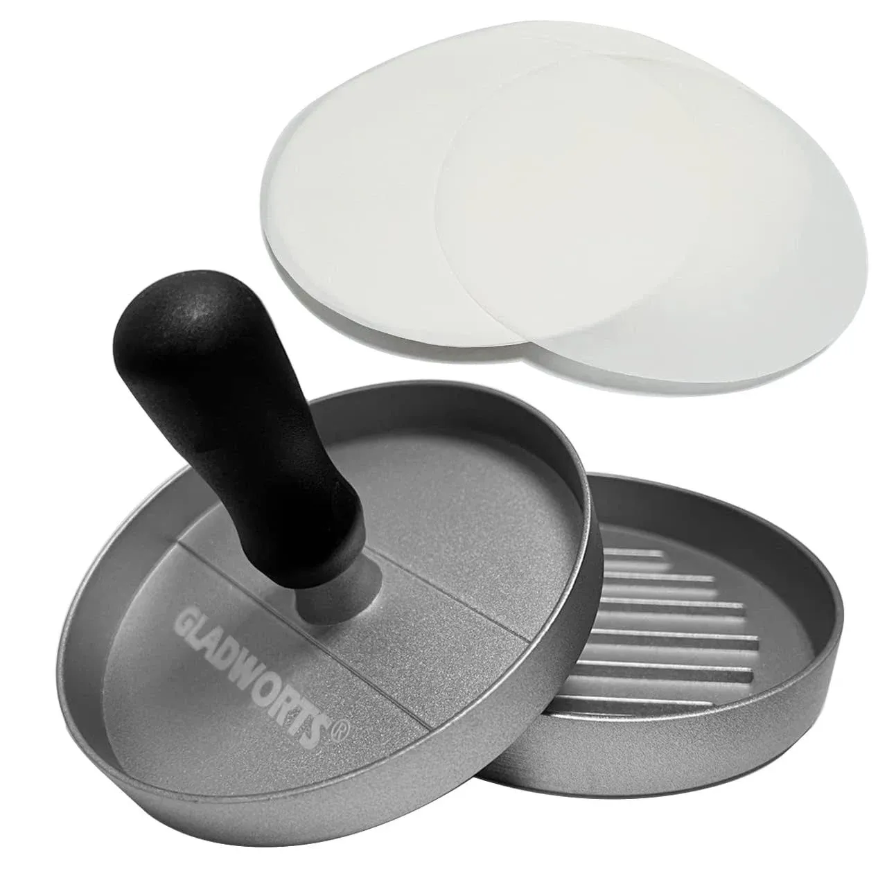 Hamburger Press Patty Maker Cast Aluminium + 100 Non-Stick Papers Quarter Pou...