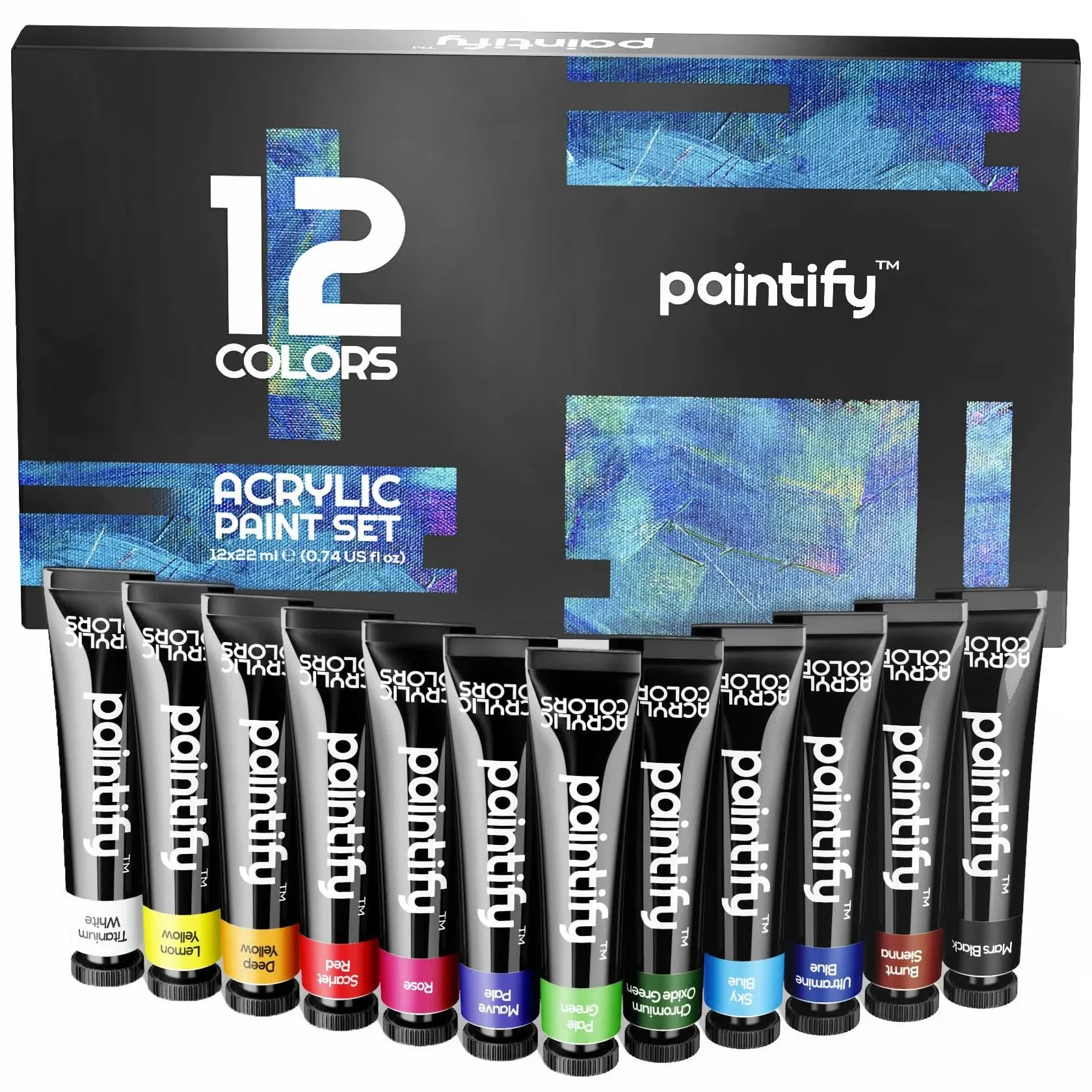 PAINTIFY Acrylic Paint Set - 12 Vibrant Colors, 22ml Tubes - Premium Quality, Non-Toxic, Rich Pigments - Perfect for Artists, Students &amp; DIY Crafters