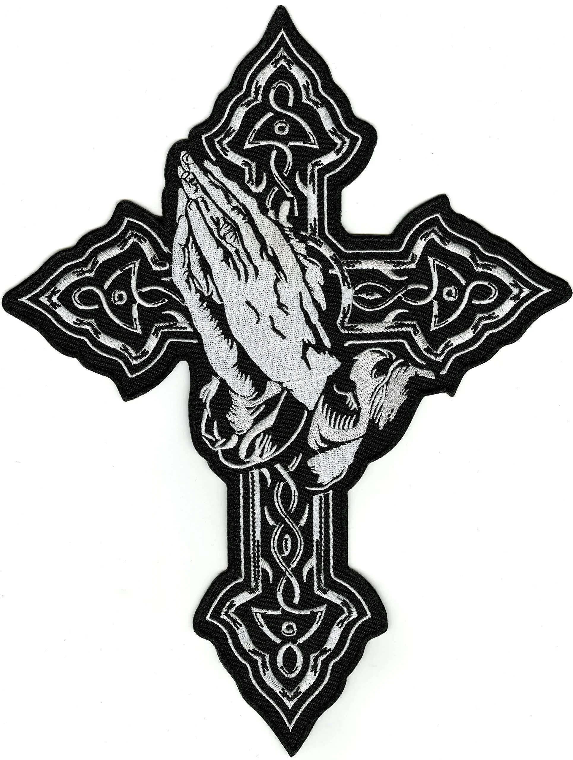 Cross Praying Hands Patch 14" | Religious Christian Catholic Celtic | Embroidered ...