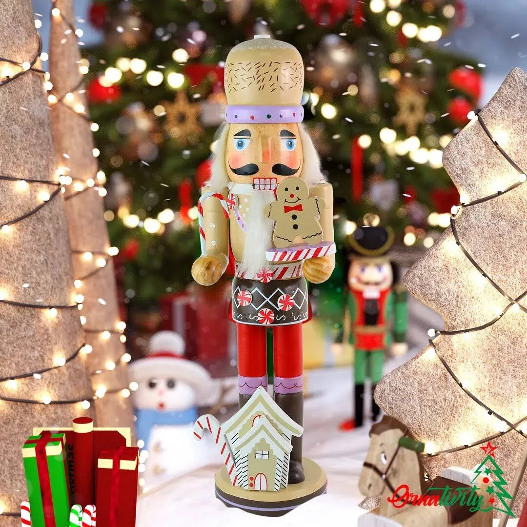 Ornativity Gingerbread Chef Nutcracker - Wooden Ginger Bread Man Cookie Theme Baker Christmas Nutcracker Xmas Figure Holiday Decoration 14"