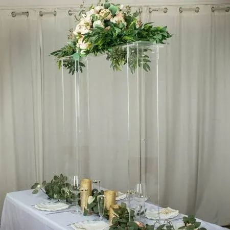 40" Tall Clear Acrylic Rectangular Flower Stand Wedding Centerpiece, Long Floral ...