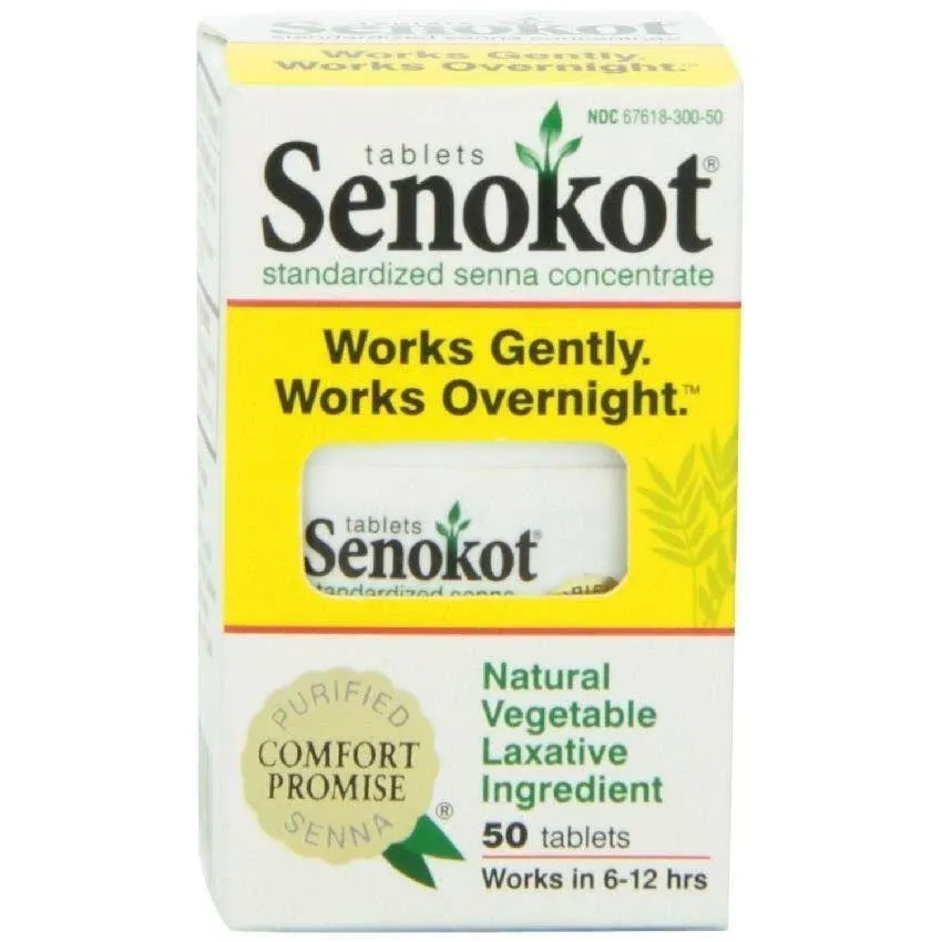 Senokot Regular Strength Natural Vegetable Laxative Ingredient Tablets, Senna Concentrate, Gentle Relief from Occasional Constipation, 50 ct