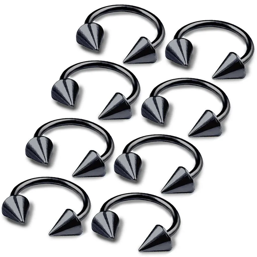 8pcs 16g Horseshoe Ring Circular Barbell Cartilage Hoop Septum Nose Lip Eyebrow Spider Bite Tragus Black Spike Ear Pick Size