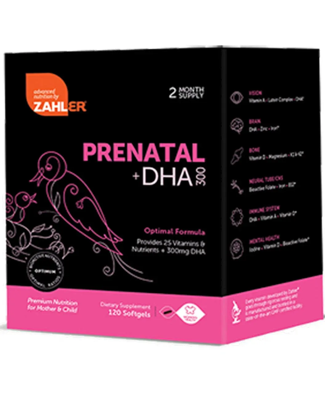 Zahler Prenatal Vitamin with DHA & Folate for Mother & Child - 60 Softgels