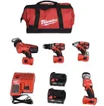 Milwaukee 2695-24 M18 18V Cordless Combo Kit - Drill / Hackzall/ Hex Impact Driver/ M18 Led Work Light