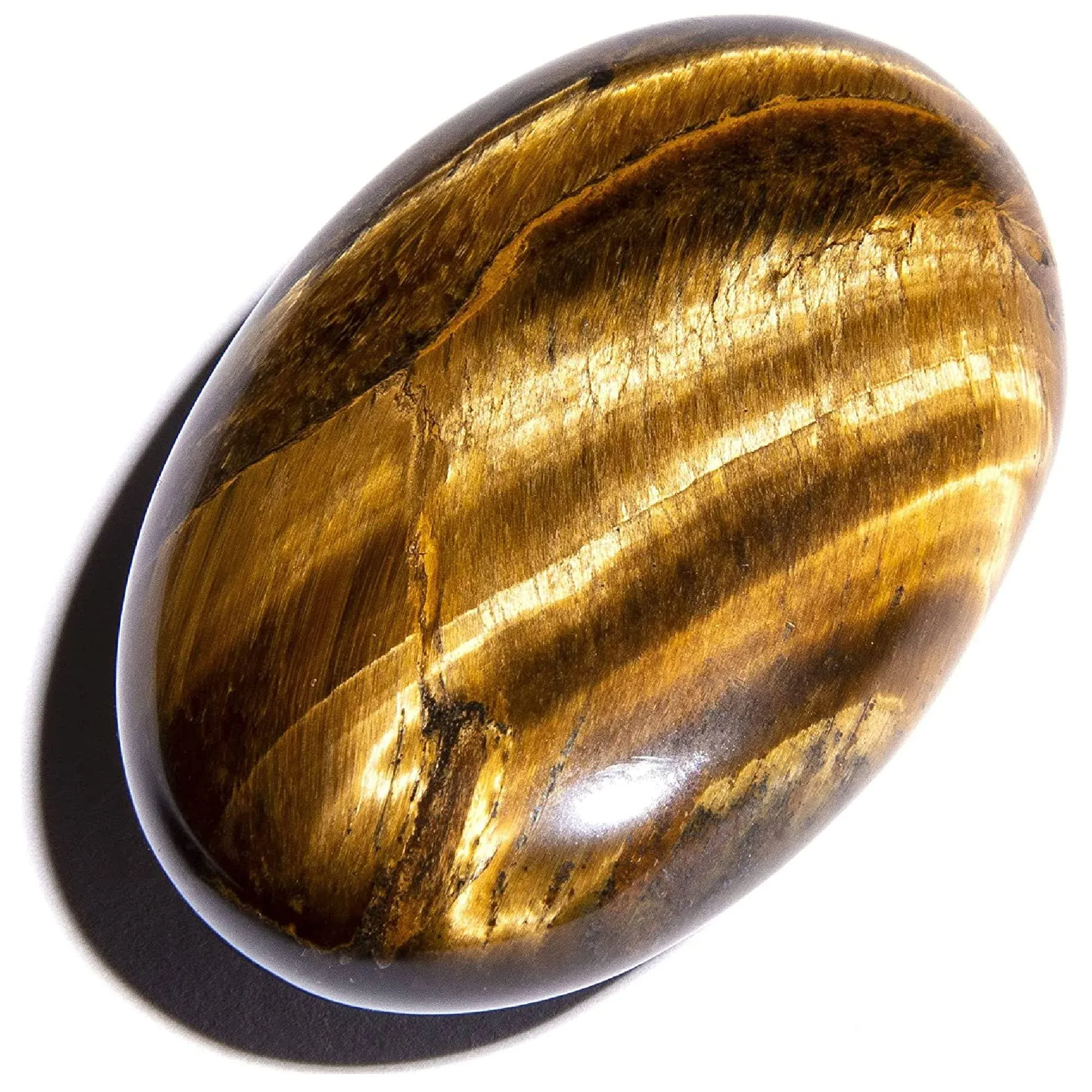 KALIFANO Tiger Eye Palm Stone with Healing & Calming Effects - High Energy Ojo De Tigre with Information Card - Reiki Worry Crystal Used for Willpower and Luck (Family Owned and Operated)