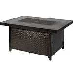 Fire Sense 62750 Weyland Hammered Aluminum Convertible Gas Fire Pit Table 55000 BTU Multifunctional Outdoor Firepit with Fire Bowl Lid, Nylon Cover & Clear Fire Glass Bronze Finish - Rectangular 48"