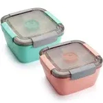 Freshmage Salad Lunch Container To Go, 2 Packs 52-oz Salad Bowls with 3 Compartments, Salad Dressings Container for Salad Toppings, Snacks, Men, Women (Pink+Green)