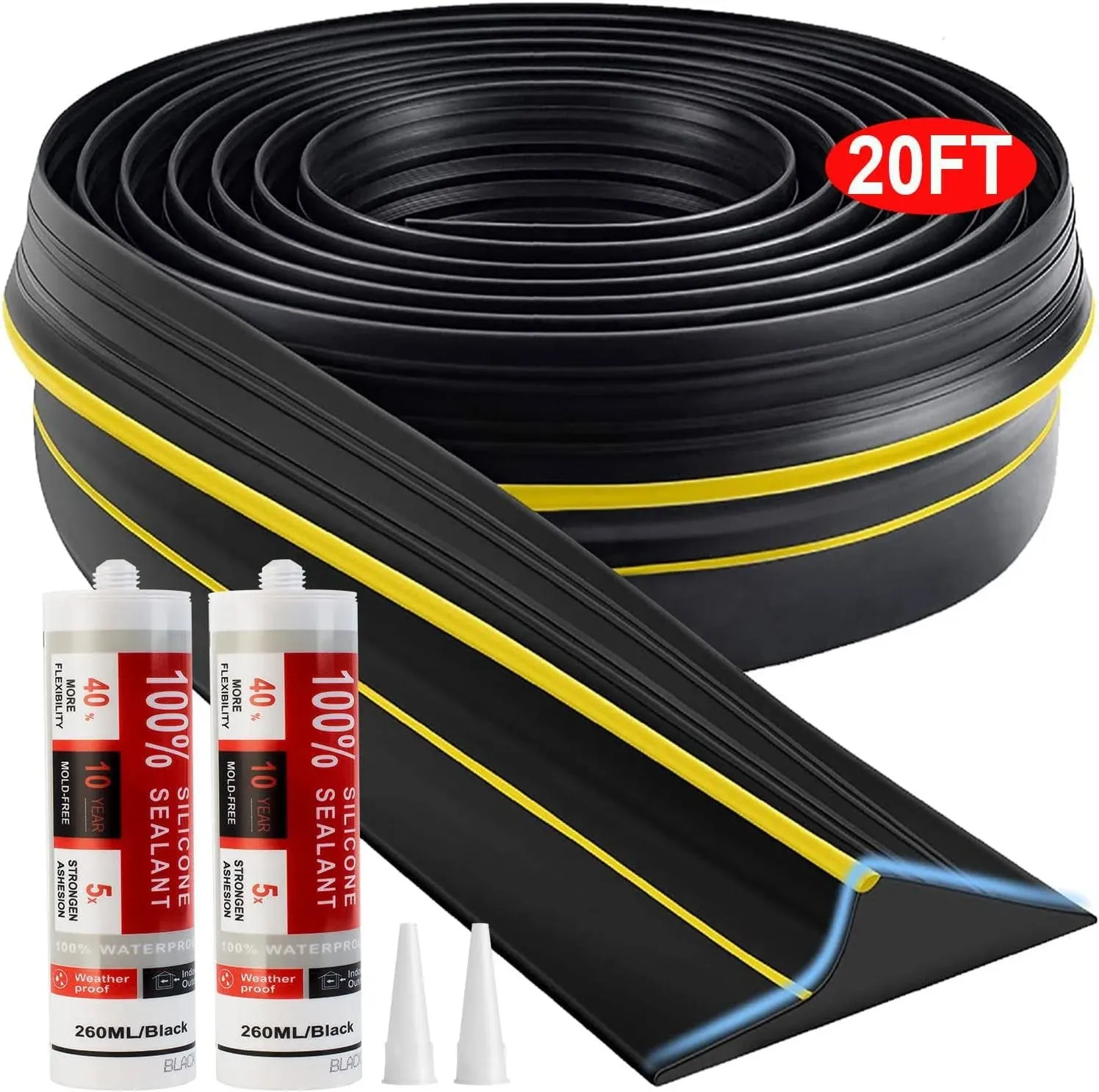 Jin&Bao Universal Garage Door Threshold Seal Strip 20FT Kit, Bottom Waterproof Rubber Weather Stripping Replacement