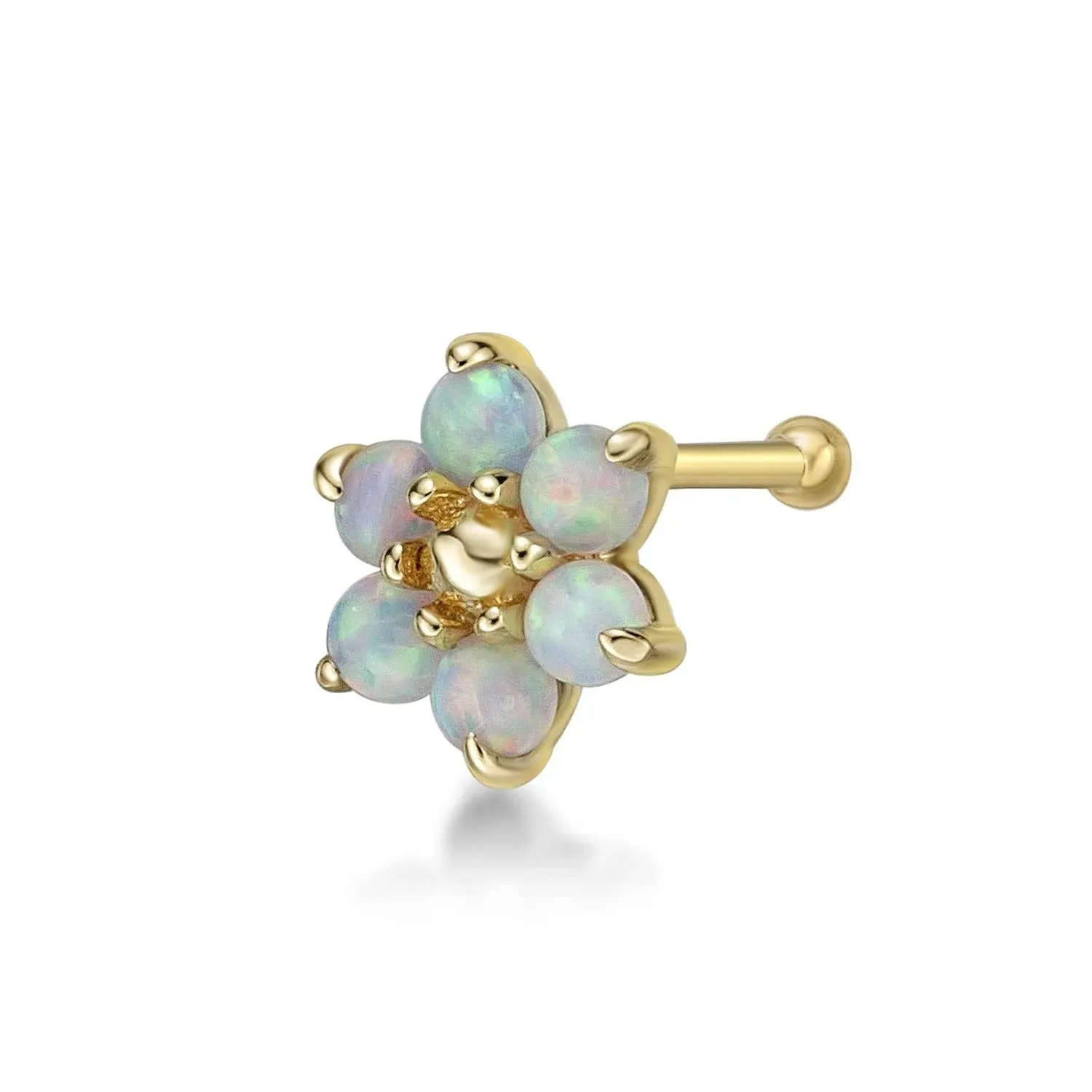 Women's Straight Bone Flower Nose Ring, 14K Yellow Gold, 3.5 mm Pink Swarovski ...