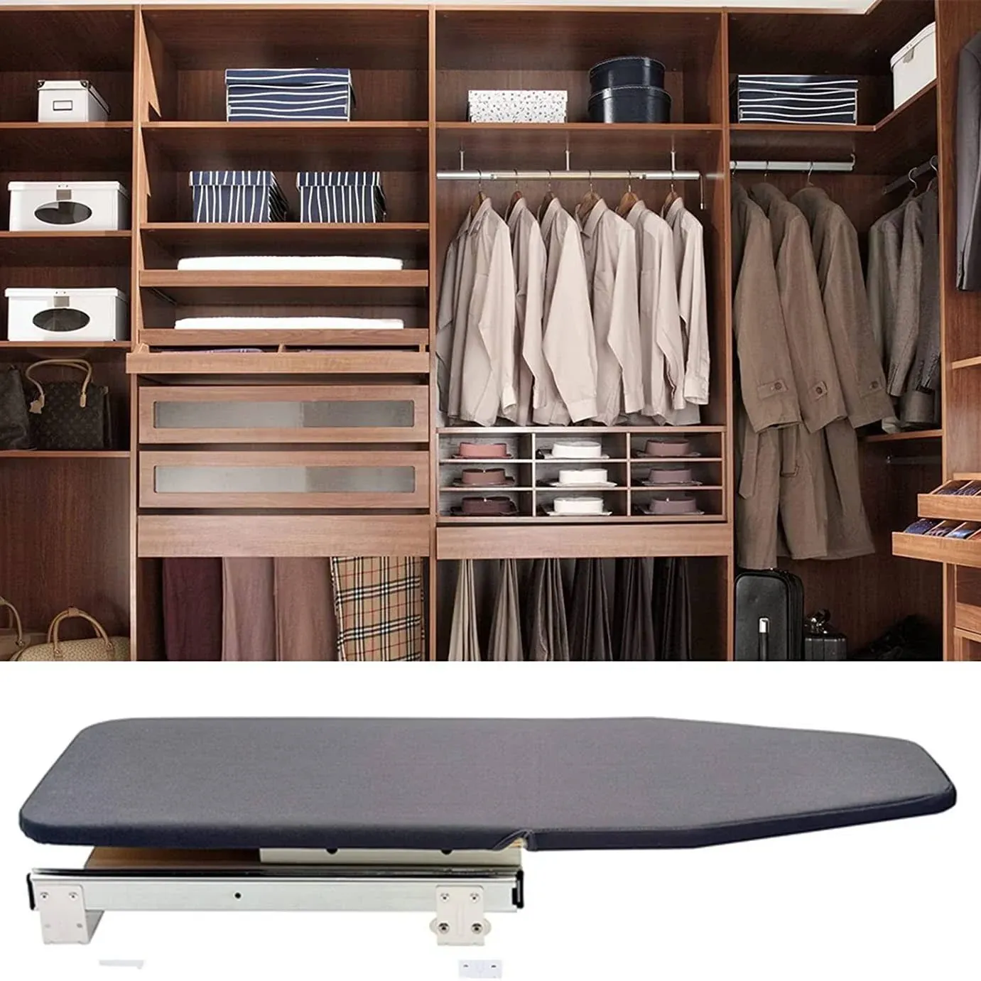 Gray 180° Rotation Retractable Ironing Board Closet Folding Pull-Out Stow Away