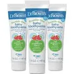 Dr. Brown's Fluoride-Free Baby Toothpaste, Infant & Toddler Oral Care, Strawberry, 3-Pack, 1.4oz/40g, 0-3 Years