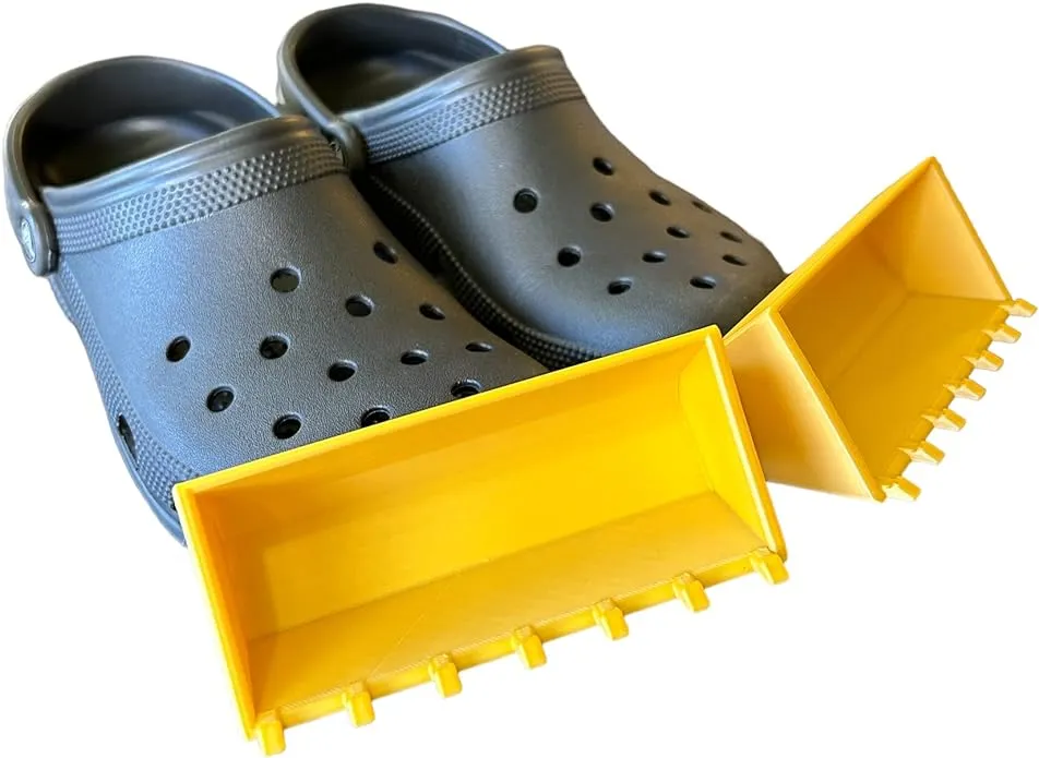 Bulldozer Croc Attachments (2 Pack) Excavator bucket croc charms, Construction colored yellow gold, Funny & Cool croc accessories, Snow plow for crocs, Plastic Composite, No Gemstone