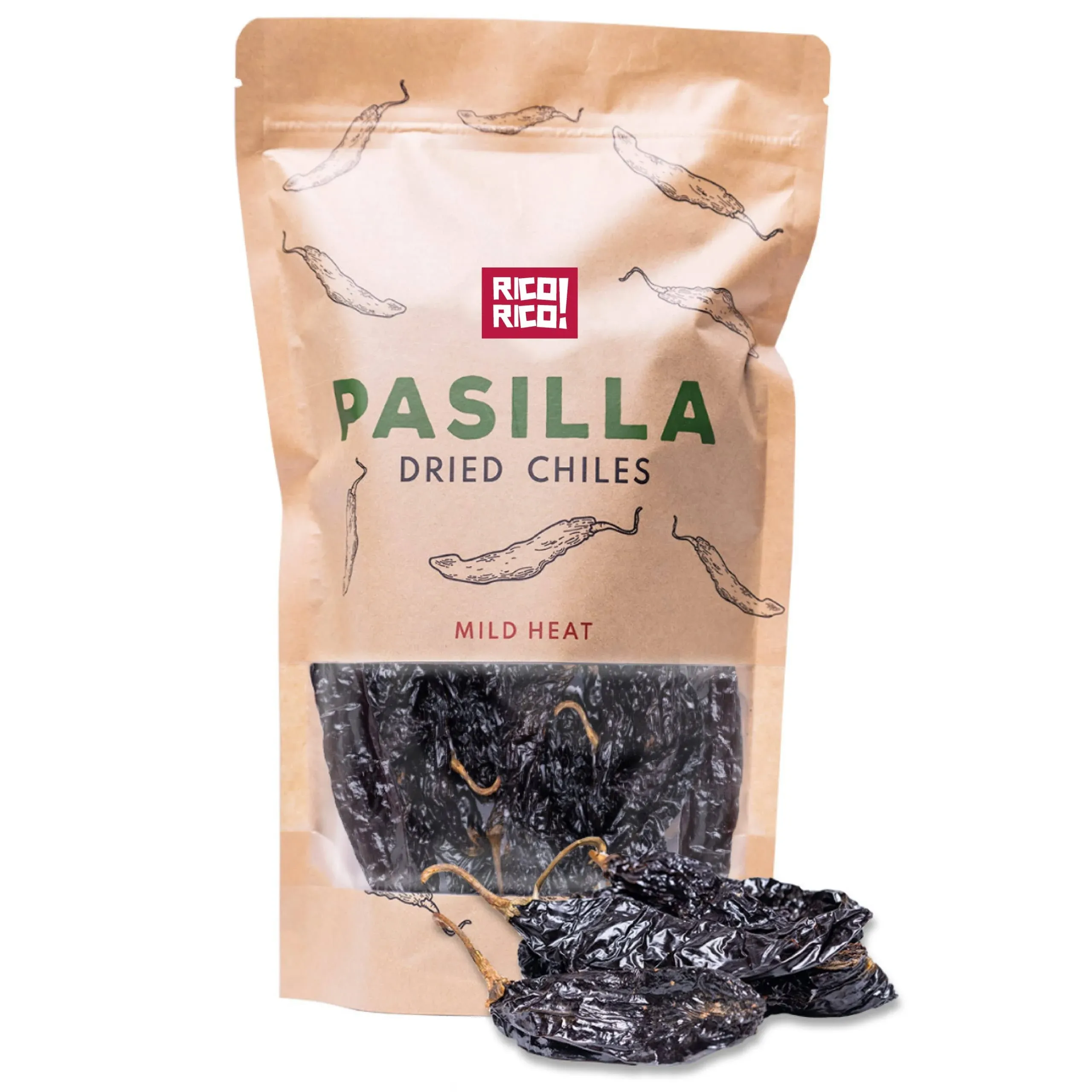 RICO RICO - Pasilla Dried Peppers 4 Oz. - Pasilla Chiles Secos - Premium Peppers - Great For Authentic Mexican Cuisine - Packaged In Resealable Bags by RICO RICO